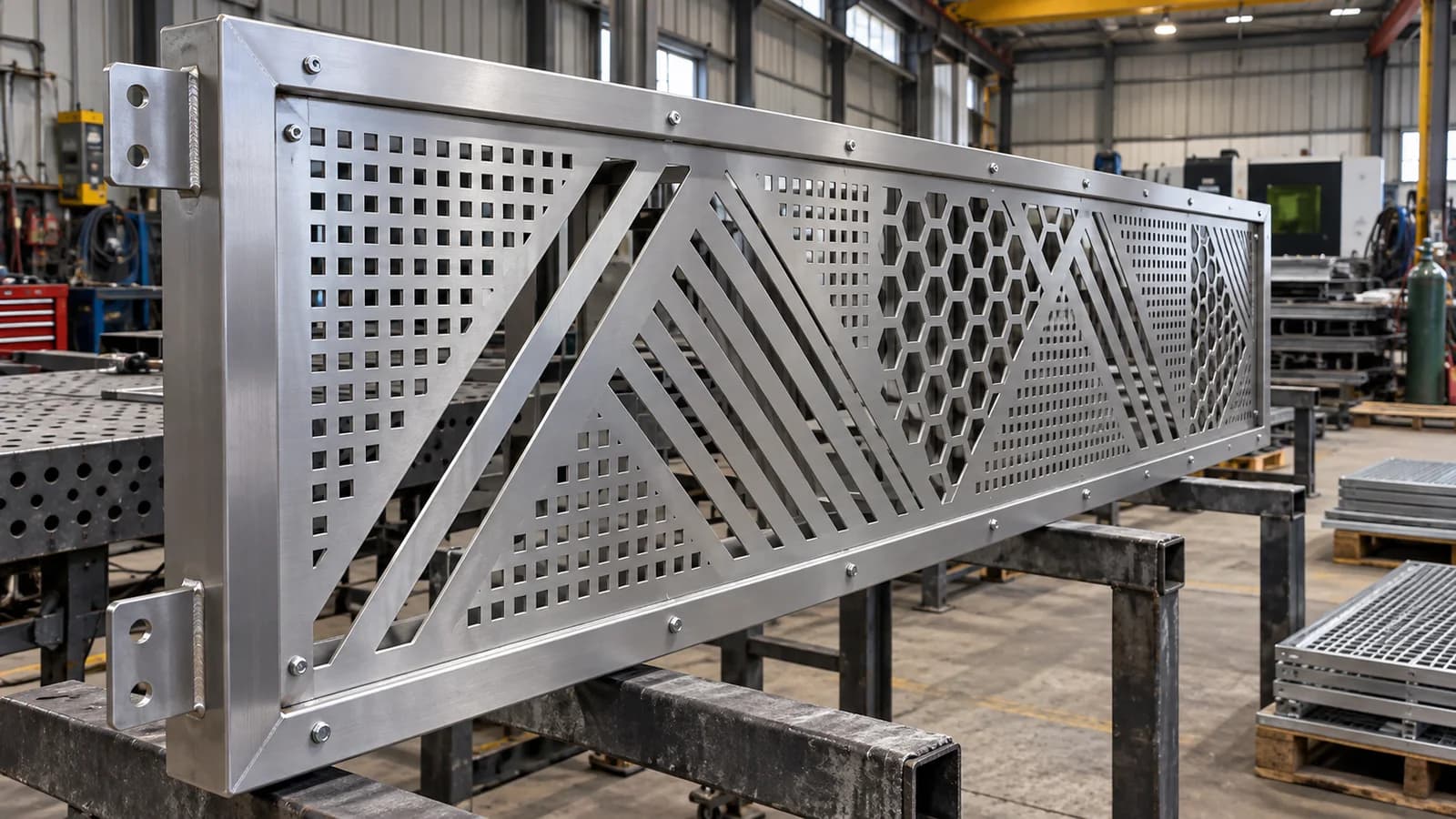Fabricated steel component in a workshop